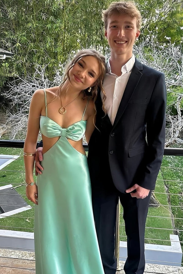 Aqua Sheath Spaghetti Straps Long Satin Prom Dresses with Cut Out Aqua / 10 Aqua Sheath Spaghetti Straps Long Satin Prom Dresses with Cut Out Aqua / 10