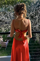 KissProm-Caeli Red Sheath Spaghetti Straps Long Satin Prom Dresses With Cut out