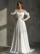 Caelira | Mermaid Off - the - Shoulder Satin Lace Wedding Dress with Slit - KissProm