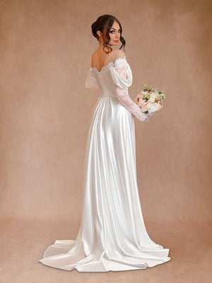 Mermaid Off-the-Shoulder Satin Lace Wedding Dress