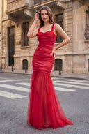 Black Sweetheart Mermaid Tulle Pleated Long Formal Prom Dresses - KissProm