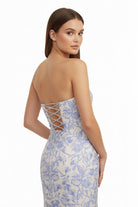 Caelith | Blue - Strapless Mermaid Floral Jacquard Long Formal Prom Dresses With Slit - KissProm