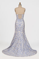 Caelith | Blue - Strapless Mermaid Floral Jacquard Long Formal Prom Dresses With Slit - KissProm