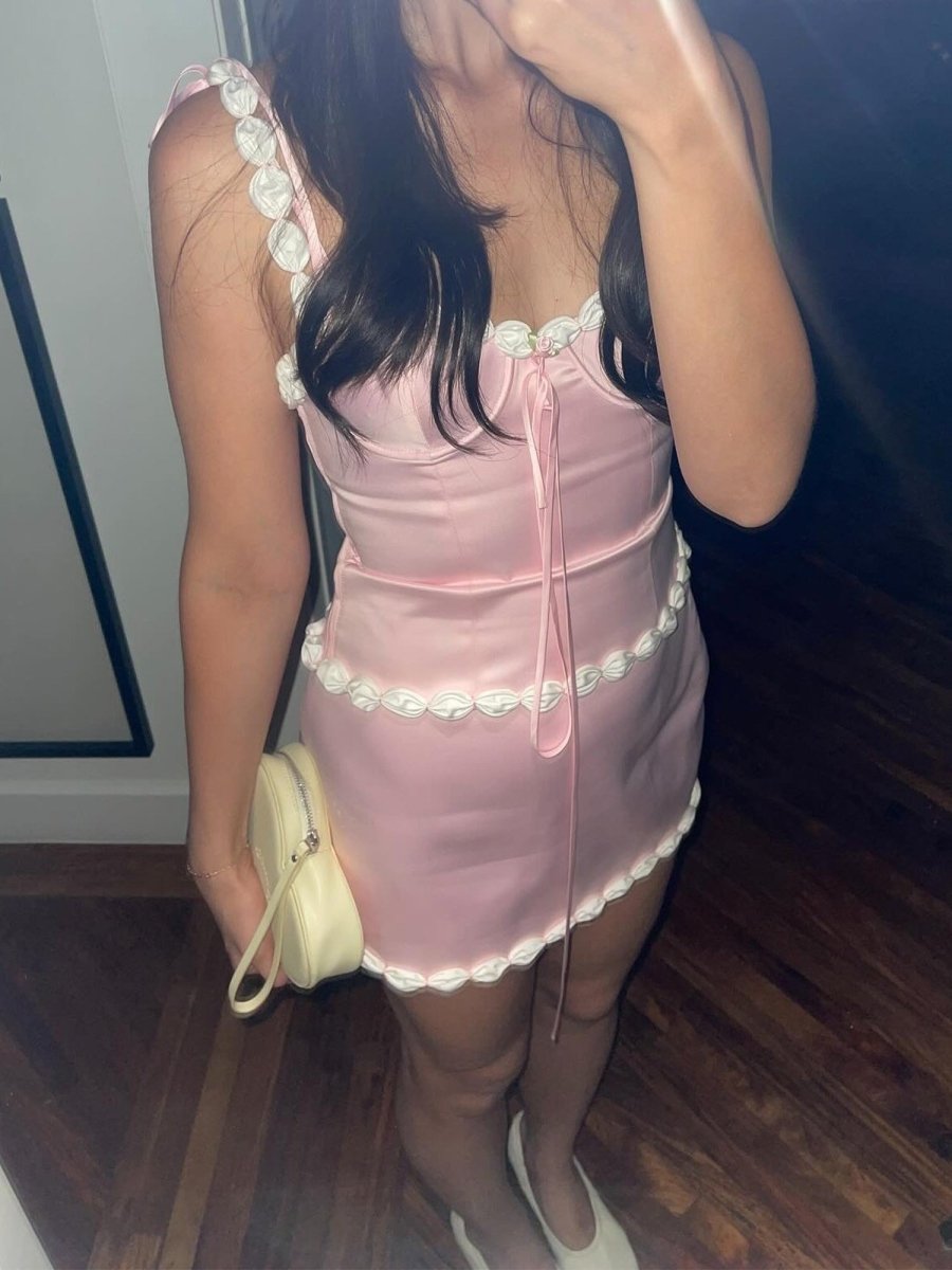 Caelithia | Pink - Sheath Satin Spaghetti Straps Homecoming Dress with Flowers