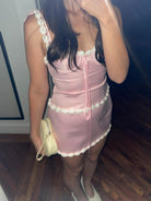 Caelithia | Pink - Sheath Satin Spaghetti Straps Homecoming Dress with Flowers