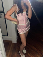 Caelithia | Pink - Sheath Satin Spaghetti Straps Homecoming Dress with Flowers