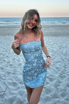 Calanthe | Blue - Strapless Flower Print Short Homecoming Dresses