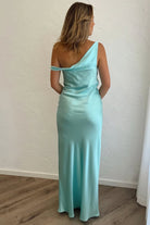 Calira | Aqua - One Shoulder Sheath Satin Long Prom Dresses - KissProm
