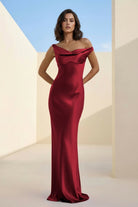 Calira | Fuchsia - One Shoulder Sheath Satin Long Prom Dresses - KissProm