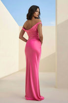 Calira | Fuchsia - One Shoulder Sheath Satin Long Prom Dresses - KissProm