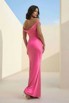 Calira | Fuchsia - One Shoulder Sheath Satin Long Prom Dresses - KissProm
