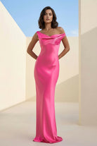 Calira | Fuchsia - One Shoulder Sheath Satin Long Prom Dresses - KissProm
