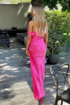 Calira | Fuchsia - One Shoulder Sheath Satin Long Prom Dresses - KissProm