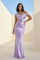 Calira | Fuchsia - One Shoulder Sheath Satin Long Prom Dresses - KissProm