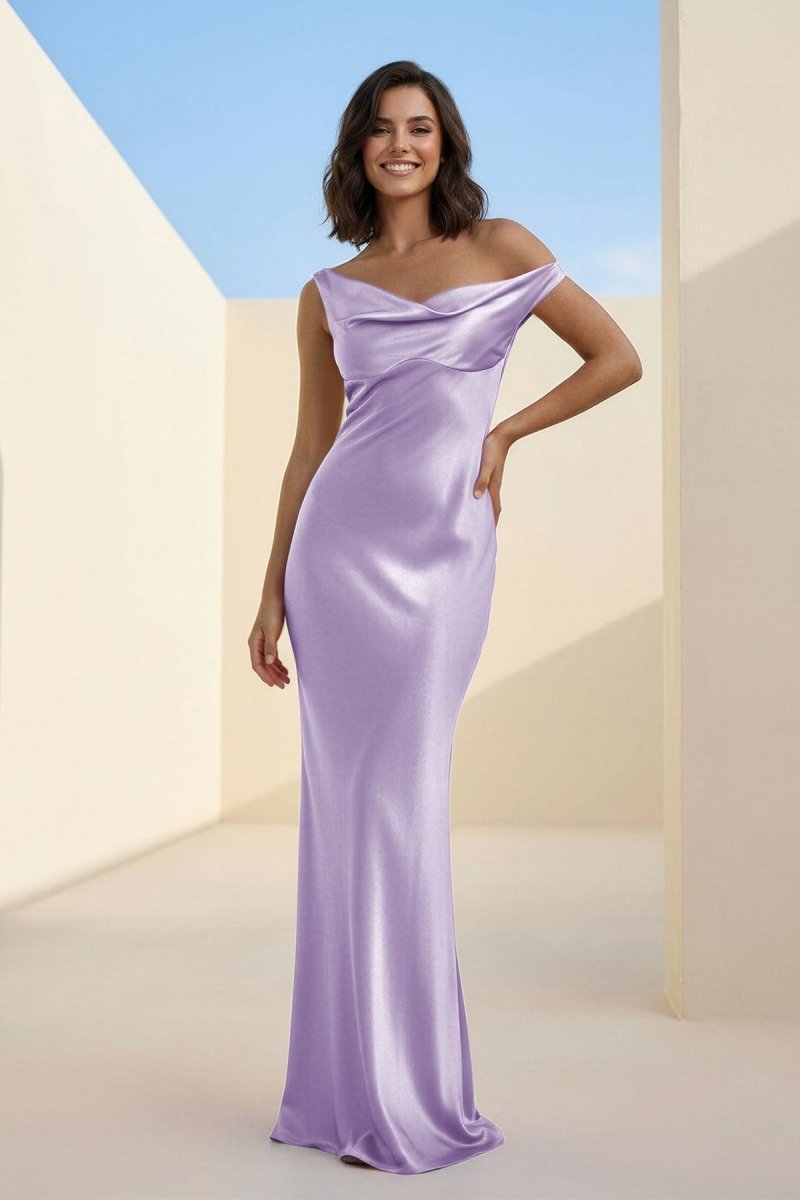 Calira | Fuchsia - One Shoulder Sheath Satin Long Prom Dresses - KissProm