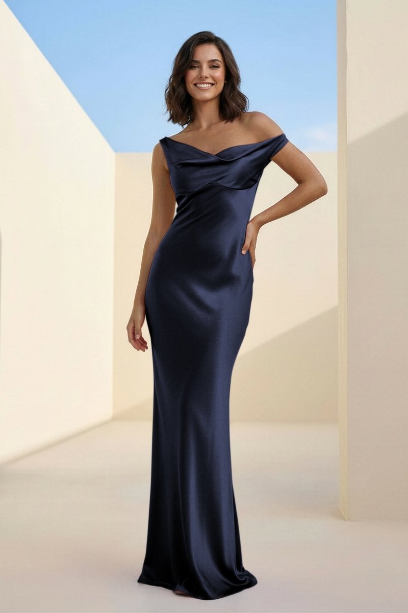 Calira | Fuchsia - One Shoulder Sheath Satin Long Prom Dresses - KissProm