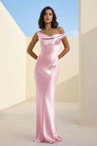 Calira | Fuchsia - One Shoulder Sheath Satin Long Prom Dresses - KissProm