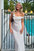 Calira | White - One Shoulder Sheath Satin Long Prom Dresses - KissProm
