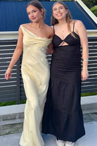 Calira | Yellow - One Shoulder Sheath Satin Long Prom Dresses - KissProm