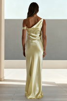 Calira | Yellow - One Shoulder Sheath Satin Long Prom Dresses - KissProm