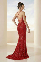Calisyn | Red - Spaghetti Straps Sequins Mermaid Long Formal Prom Dresses With Slit – Prom Dress by KissProm | Available at KissProm
