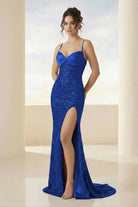 Calisyn | Royal Blue - Spaghetti Straps Sequins Mermaid Long Formal Prom Dresses With Slit-KissProm