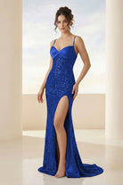 Calisyn | Royal Blue - Spaghetti Straps Sequins Mermaid Long Formal Prom Dresses With Slit-KissProm