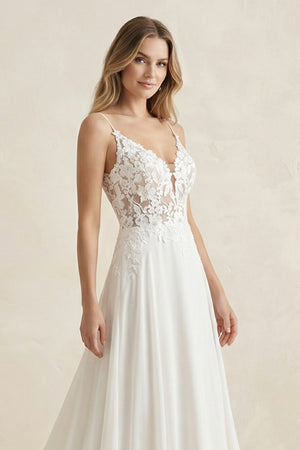 White Long Chiffon Boho A-Line Wedding Dress with Lace – Wedding Dresses by KissProm | Available at KissProm