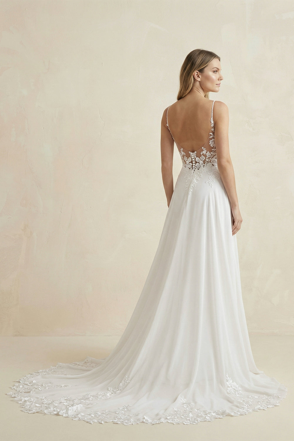 White Long Chiffon Boho A-Line Wedding Dress with Lace – Wedding Dresses by KissProm | Available at KissProm