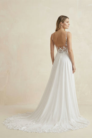 White Long Chiffon Boho A-Line Wedding Dress with Lace – Wedding Dresses by KissProm | Available at KissProm
