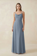Cami Strap A-Line Chiffon Bridesmaid Dress in Neptune - KissProm BRIDESMAID DRESSES