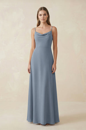 Cami Strap A-Line Chiffon Bridesmaid Dress in Neptune - KissProm BRIDESMAID DRESSES