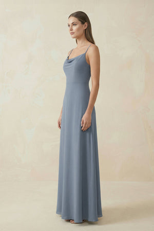 Cami Strap A-Line Chiffon Bridesmaid Dress in Neptune - KissProm BRIDESMAID DRESSES
