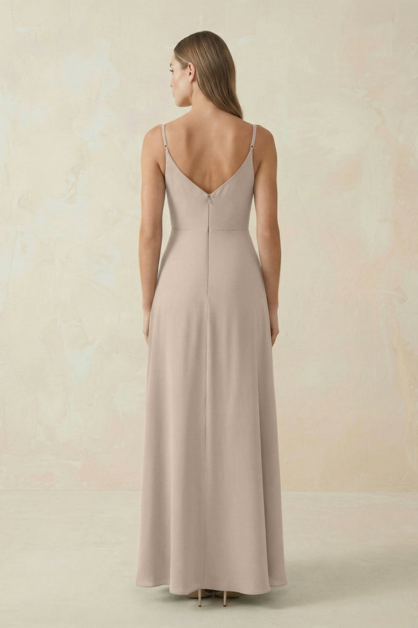 Cami Strap A - Line Chiffon Bridesmaid Dress in Almond - KissProm Bridesmaid Dresses