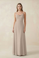 Cami Strap A - Line Chiffon Bridesmaid Dress in Almond - KissProm Bridesmaid Dresses