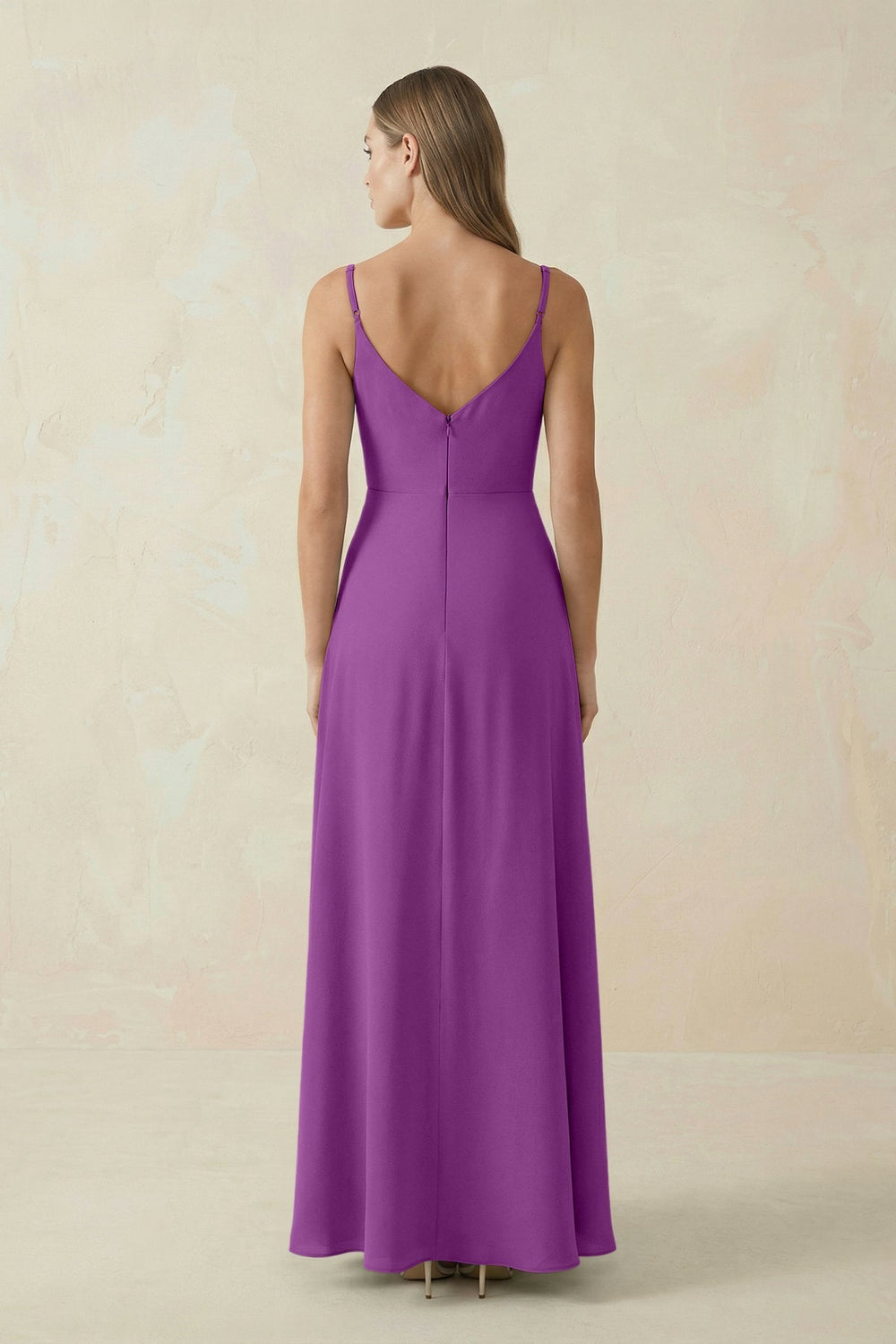 Cami Strap A - Line Chiffon Bridesmaid Dress in Amethyst - KissProm Bridesmaid Dresses