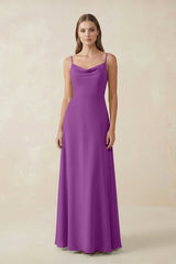 Cami Strap A - Line Chiffon Bridesmaid Dress in Amethyst - KissProm Bridesmaid Dresses