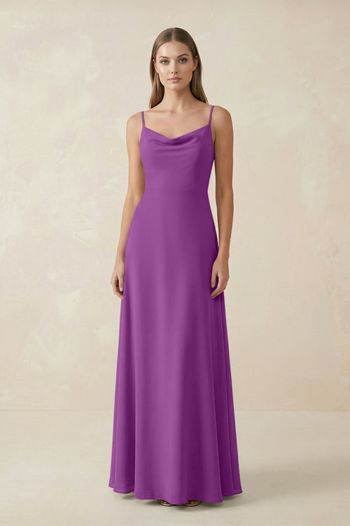 Cami Strap A - Line Chiffon Bridesmaid Dress in Amethyst - KissProm Bridesmaid Dresses