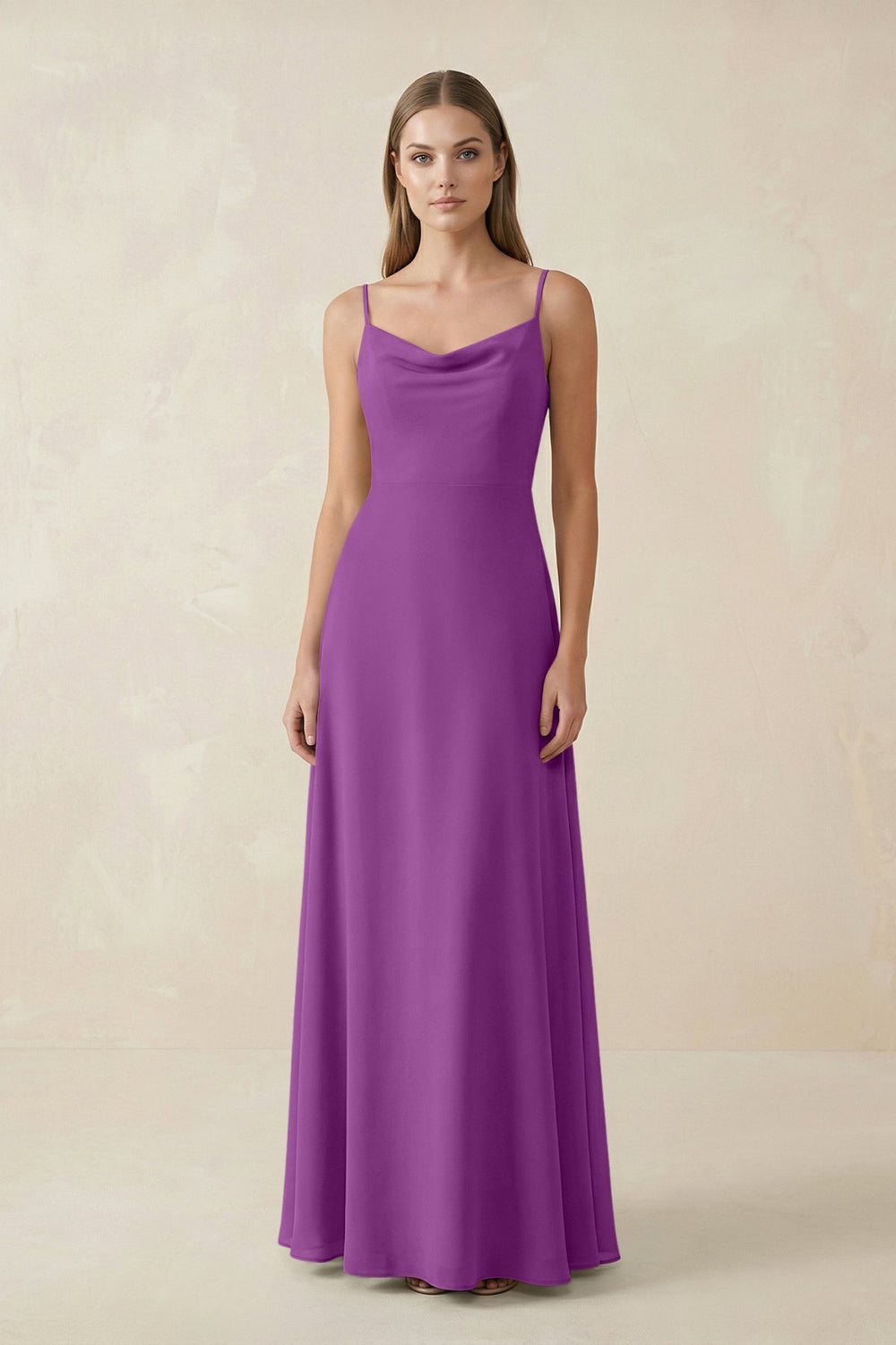 Cami Strap A - Line Chiffon Bridesmaid Dress in Amethyst - KissProm Bridesmaid Dresses