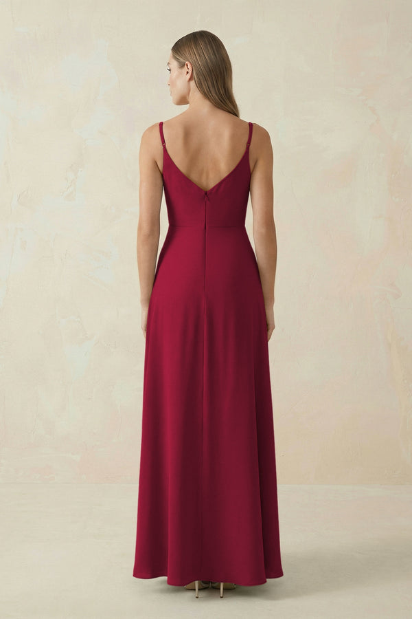 Cami Strap A - Line Chiffon Bridesmaid Dress in Berry - KissProm Bridesmaid Dresses