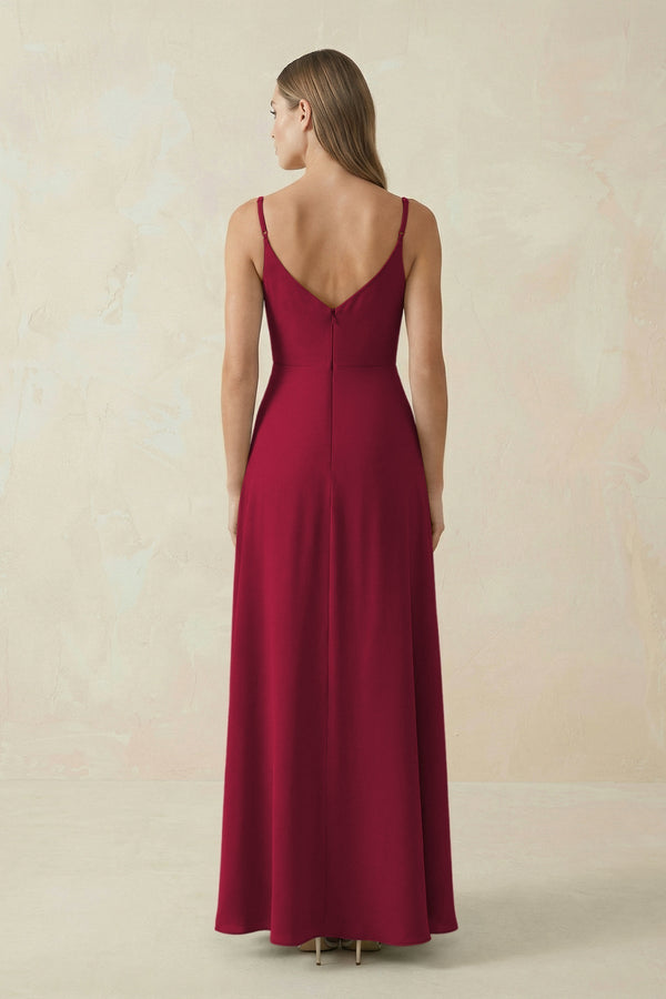 Cami Strap A - Line Chiffon Bridesmaid Dress in Berry - KissProm Bridesmaid Dresses