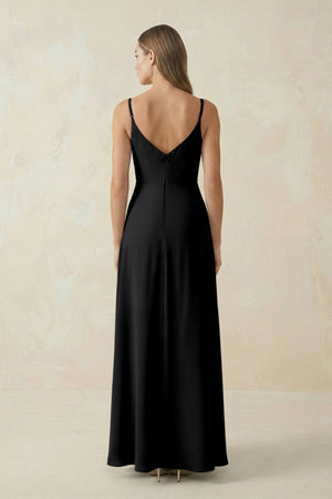 Cami Strap A - Line Chiffon Bridesmaid Dress in Black - KissProm Bridesmaid Dresses
