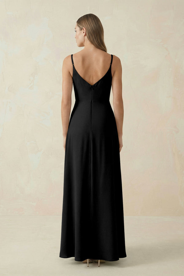 Cami Strap A - Line Chiffon Bridesmaid Dress in Black - KissProm Bridesmaid Dresses
