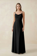 Cami Strap A - Line Chiffon Bridesmaid Dress in Black - KissProm Bridesmaid Dresses