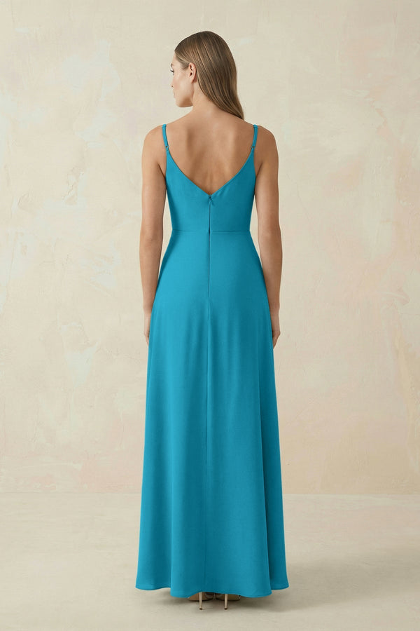Cami Strap A - Line Chiffon Bridesmaid Dress in Blue Jay - KissProm Bridesmaid Dresses