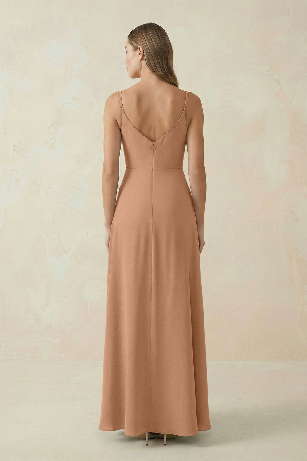 Cami Strap A - Line Chiffon Bridesmaid Dress in Bronzer - KissProm Bridesmaid Dresses
