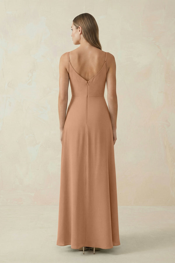 Cami Strap A - Line Chiffon Bridesmaid Dress in Bronzer - KissProm Bridesmaid Dresses