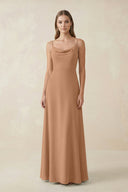 Cami Strap A - Line Chiffon Bridesmaid Dress in Bronzer - KissProm Bridesmaid Dresses