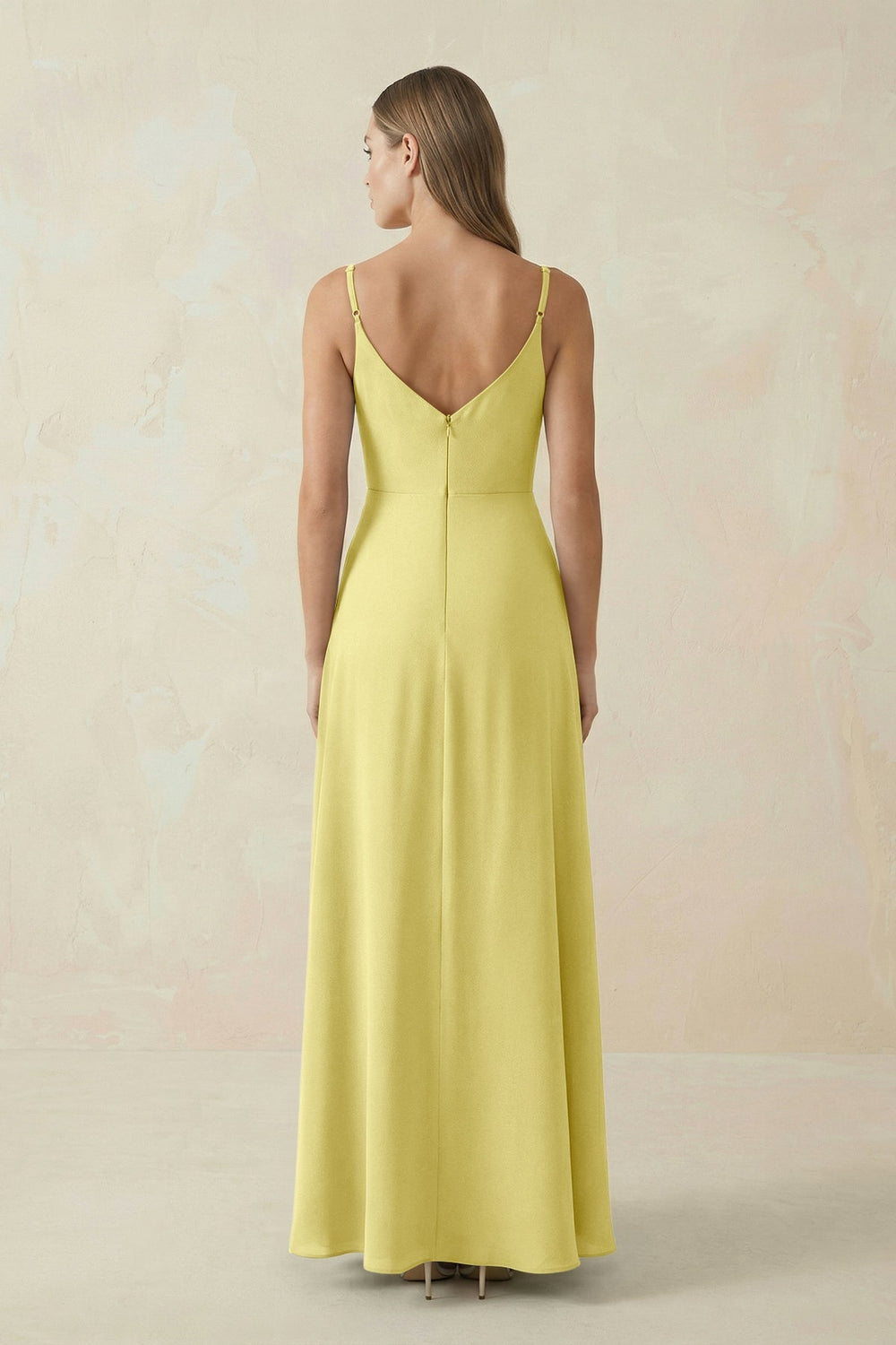 Cami Strap A - Line Chiffon Bridesmaid Dress in Buttercup - KissProm Bridesmaid Dresses