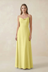 Cami Strap A - Line Chiffon Bridesmaid Dress in Buttercup - KissProm Bridesmaid Dresses
